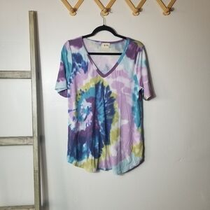 NWOT BIBI WOMEN'S V-NECK TIE DYE BLOUSE SIZE LARGE